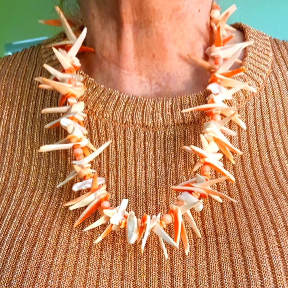 Vintage Coral Branch & Japanese Freshwater Pearl Statement Necklace